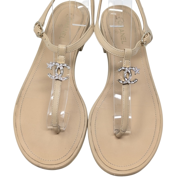 Chanel Lambskin Comet Crystal CC Thong 20S Sandals Size EU 38 - Picture 2 of 12